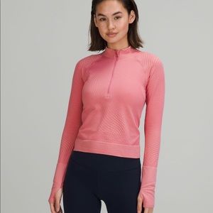 NWT Lululemon Rest Less cropped half zip in Pink